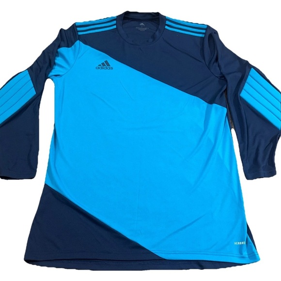 Adidas Goalkeeper Jersey Mens Navy / Bold Aqua Elbow Pads Aeroready Soccer Large - Picture 1 of 4